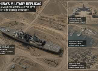 Satellite Images Show China Building Replicas of U.S. Warships and Taiwanese Government Sites