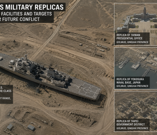 Satellite Images Show China Building Replicas of U.S. Warships and Taiwanese Government Sites
